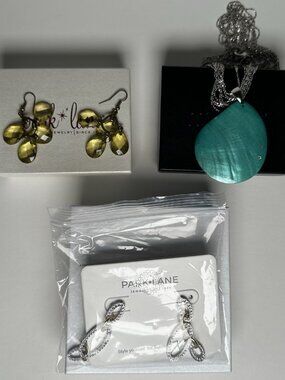 LOT OF 3 Park Lane Jewelry Necklace Earrings Green Yellow Gemstones Silver